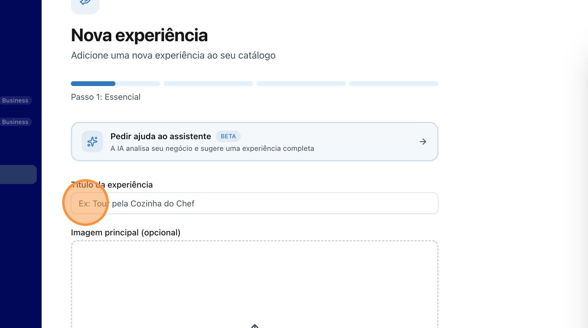 Campo de título da experiência
