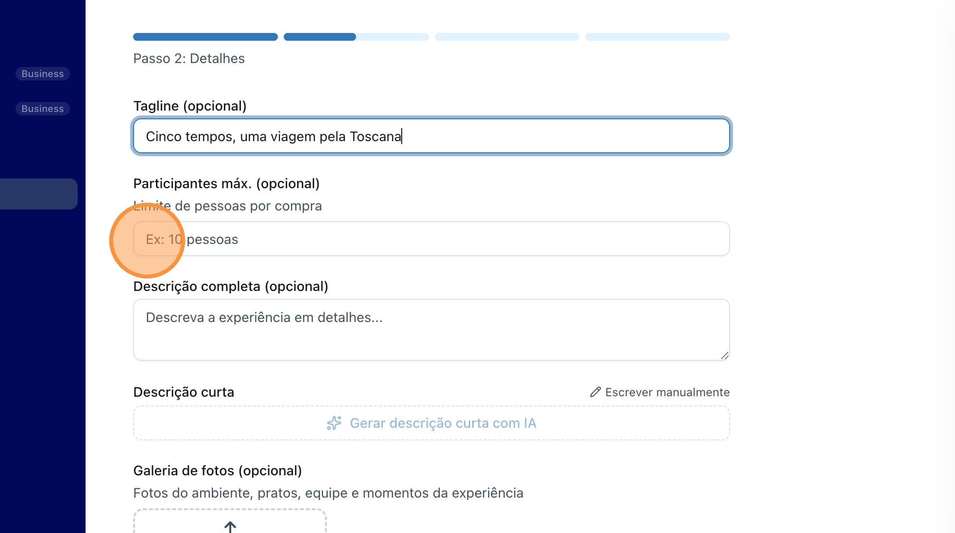 Campo de limite de participantes
