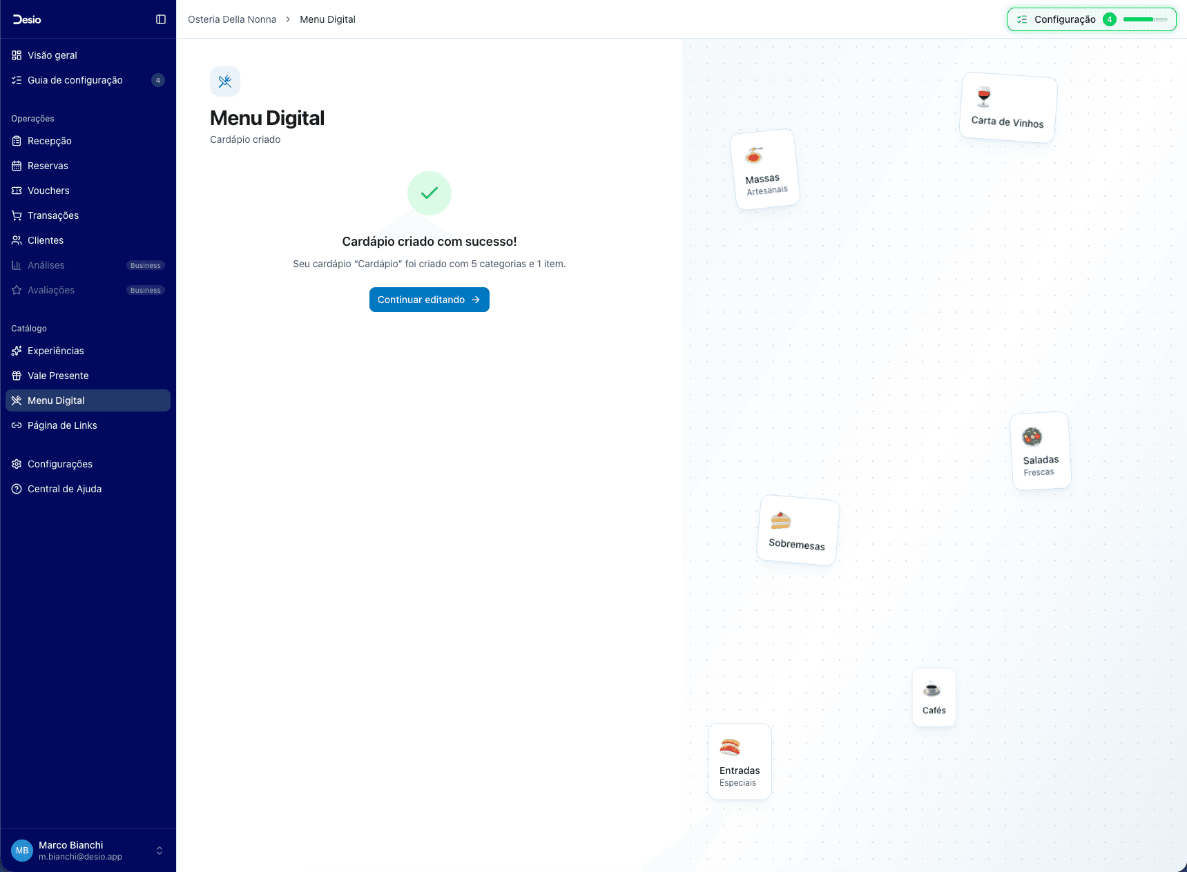 Confirmação de cardápio criado manualmente