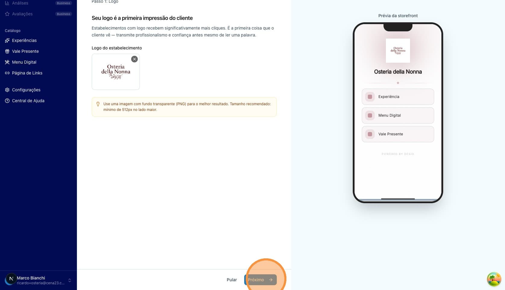Logo carregado com prévia atualizada na storefront