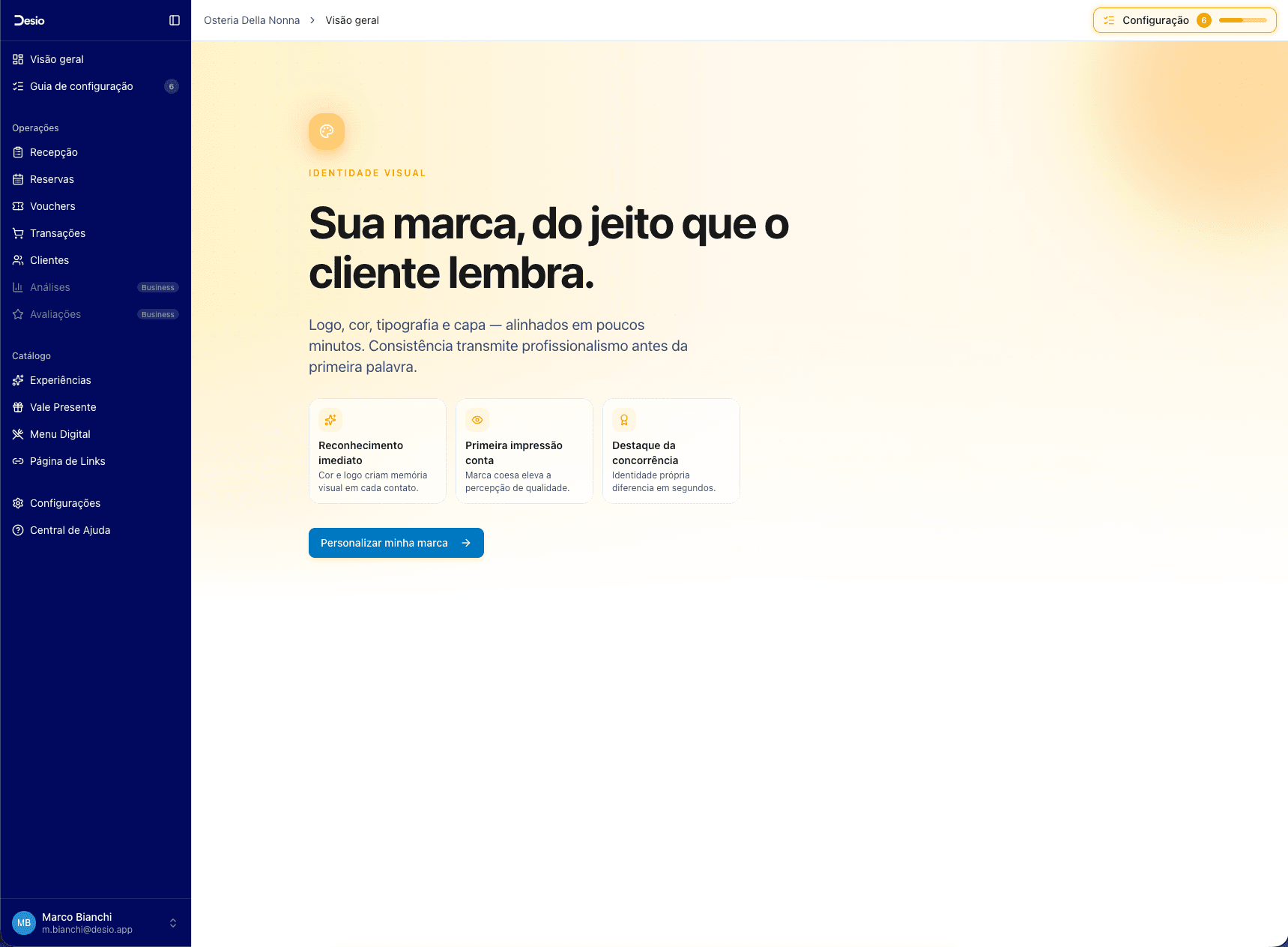 Splash de boas-vindas do assistente de identidade visual