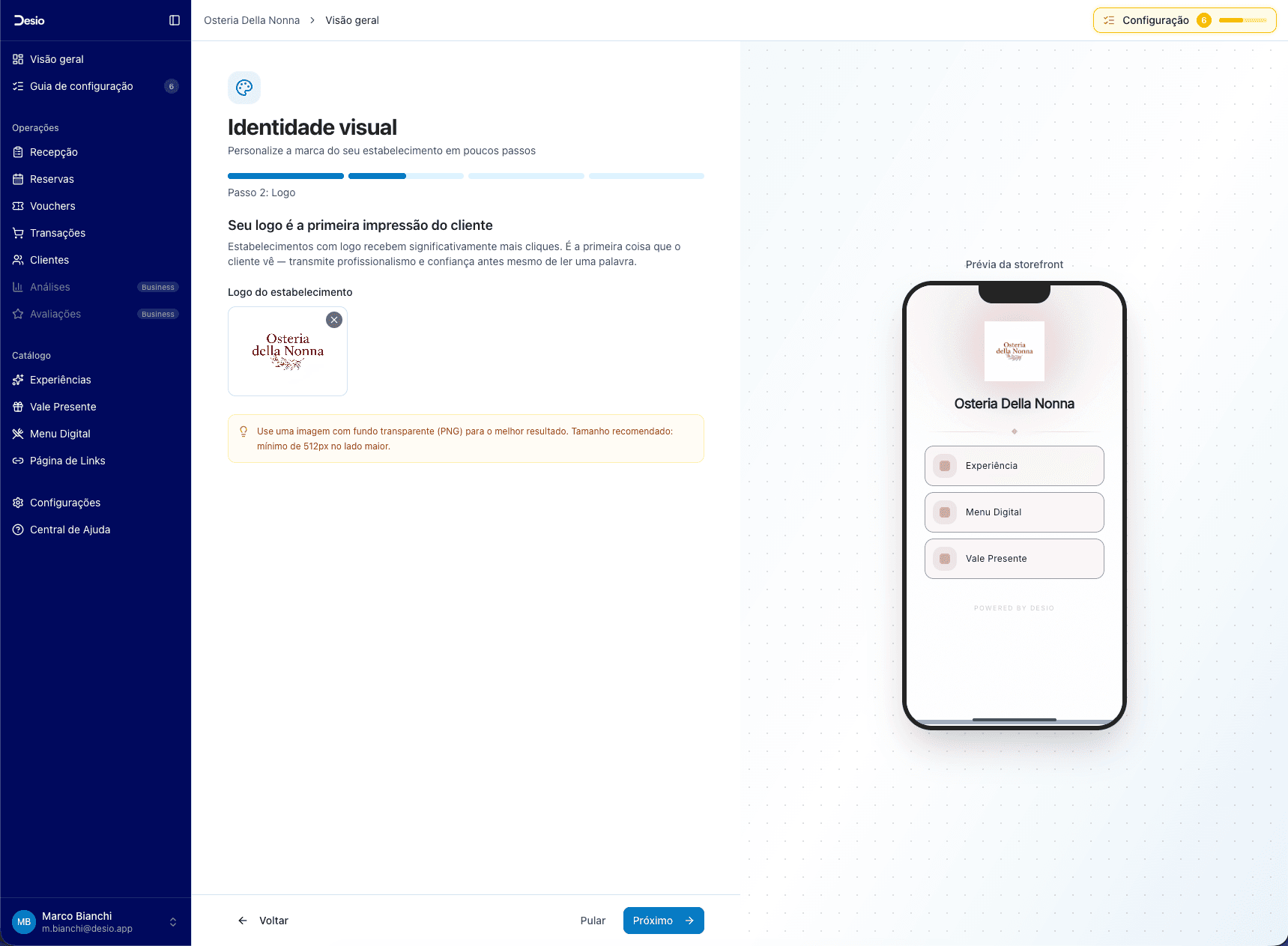 Upload da logo com prévia atualizada na vitrine