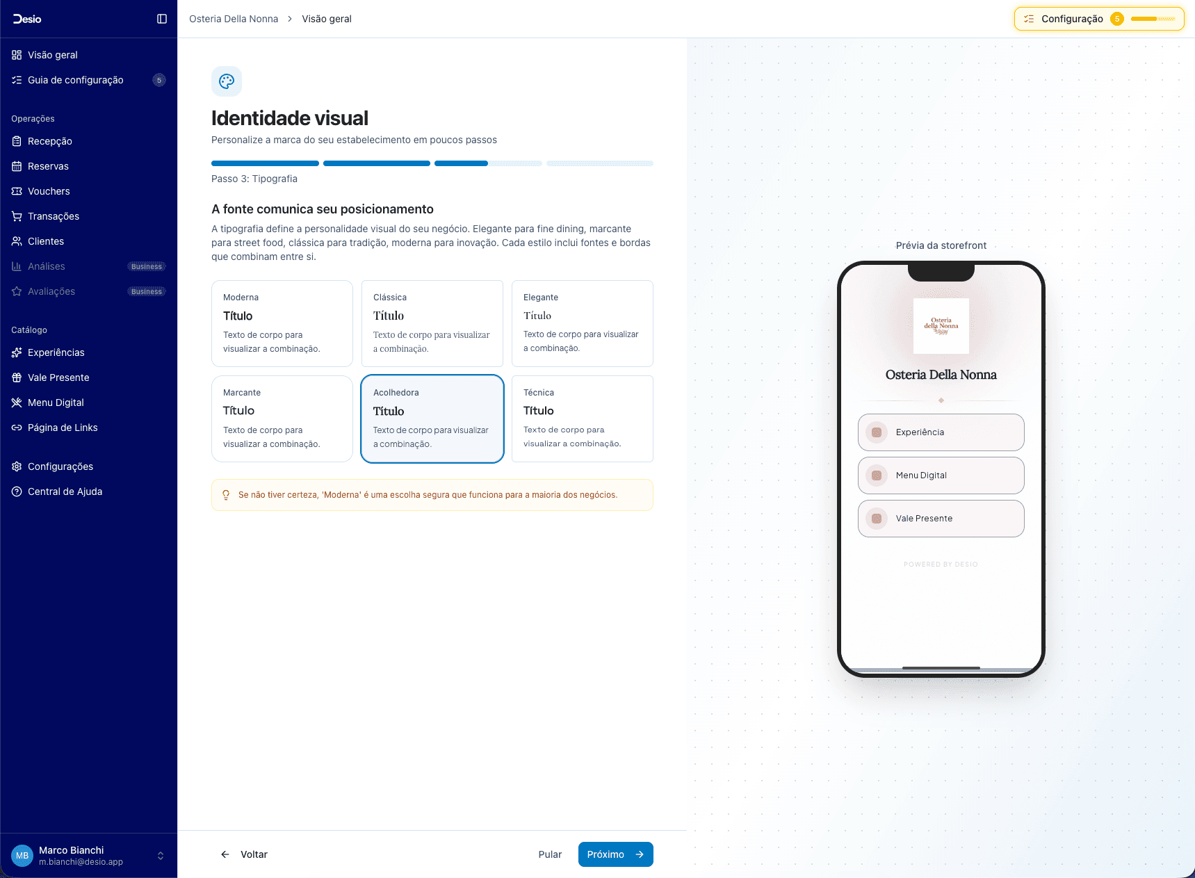 Grid com as seis opções de tipografia
