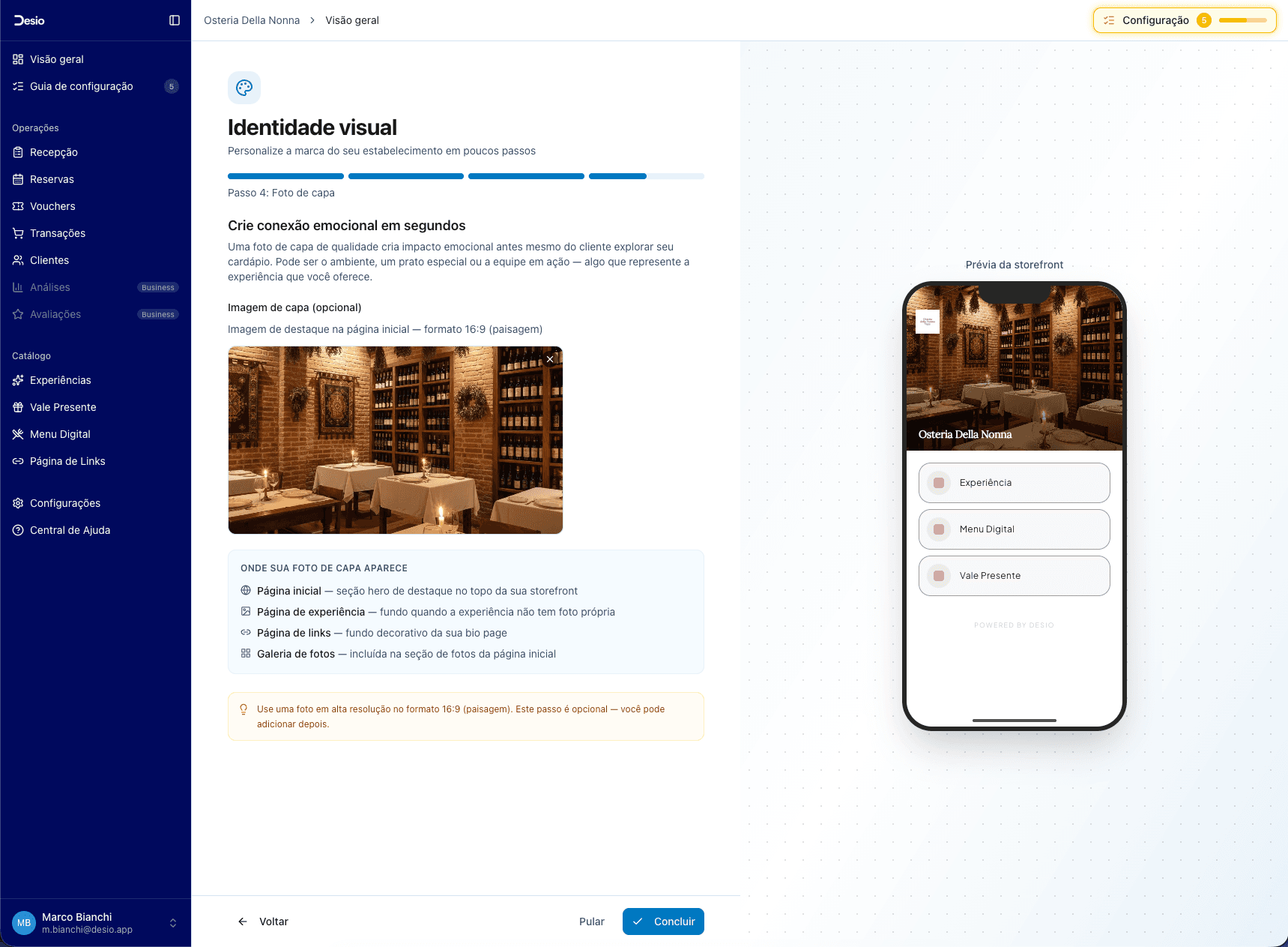 Tipografia selecionada com prévia da vitrine atualizada
