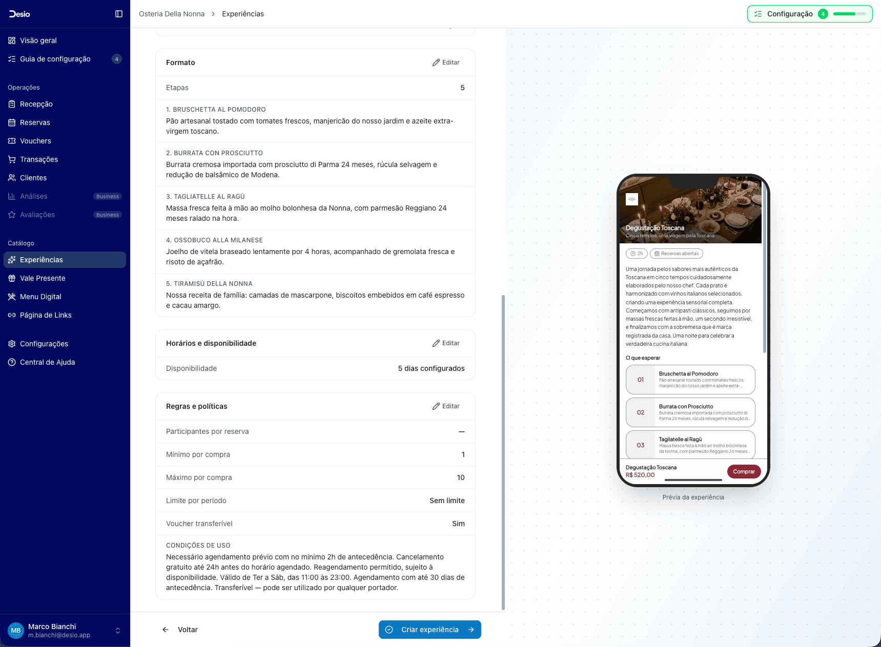 Resumo de etapas, horários e regras