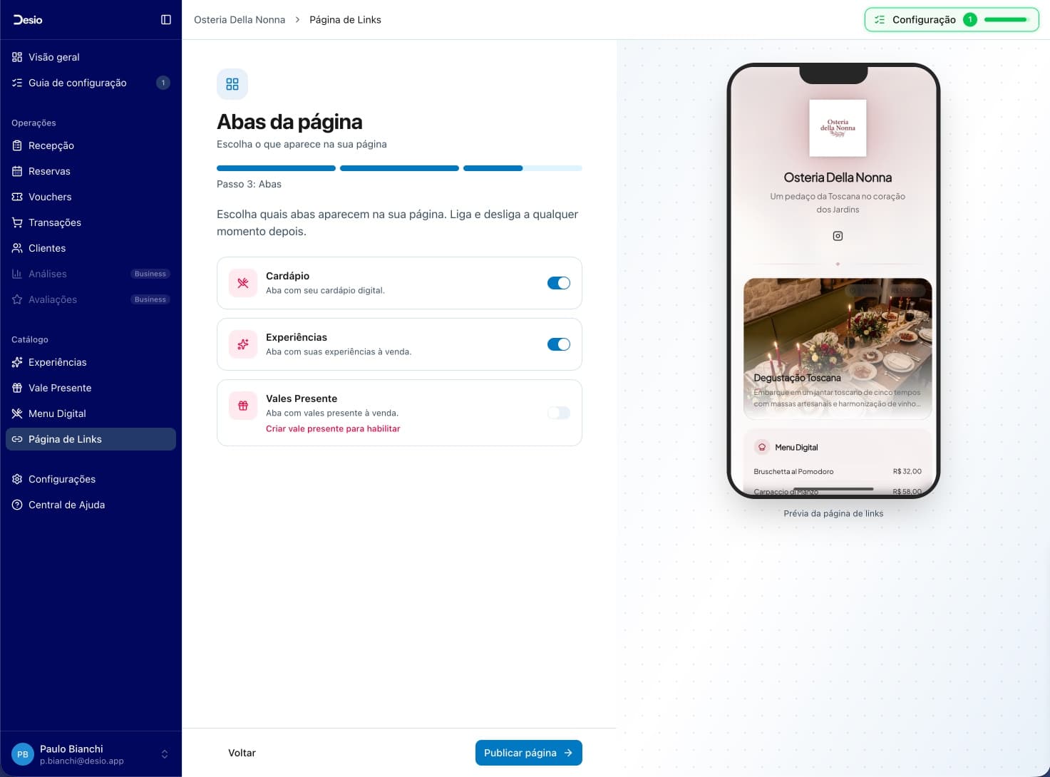 Passo Abas — Cardápio, Experiências e Vale Presente